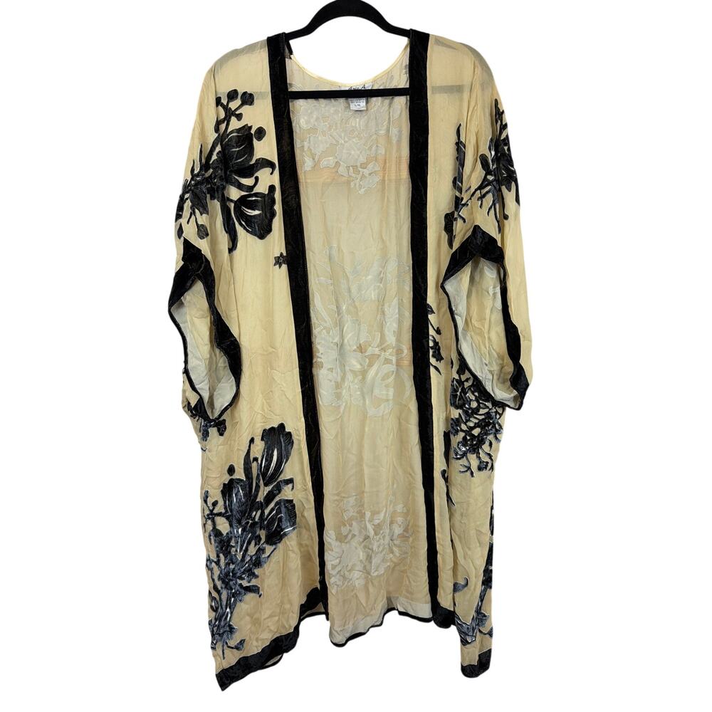Ania A Multicolor Silk Blend Open Front Floral Sheer Lounge Jacket Size L XL